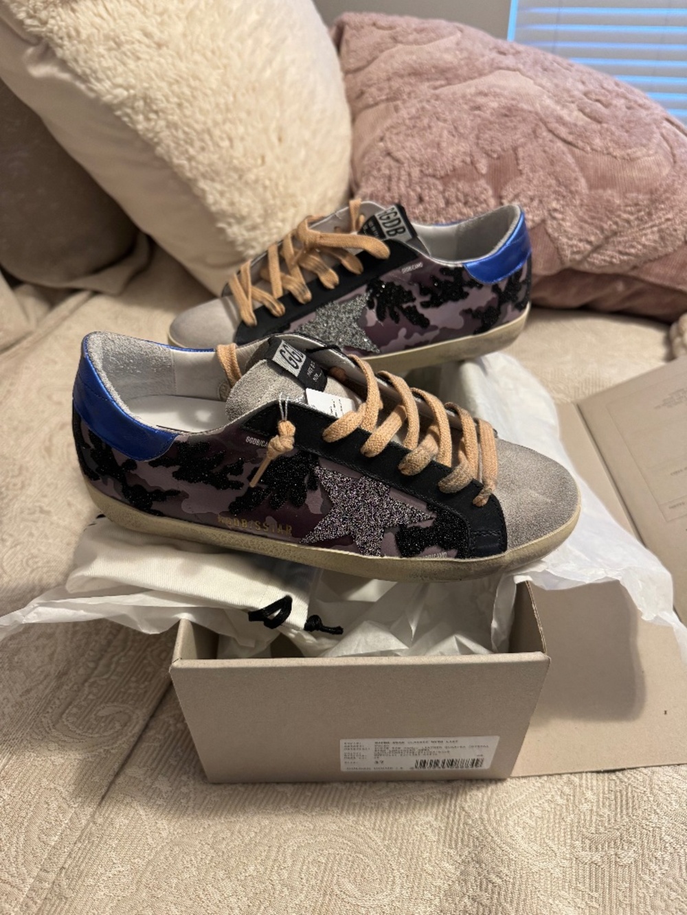 Golden Goose Super-Star Camo Crystal Sneakers Blue Size 37